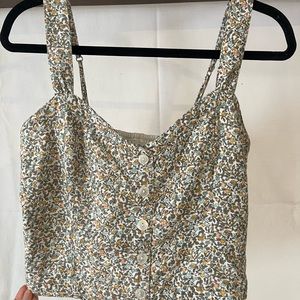 Abercrombie & Fitch Floral Print Linen Blend Smocked Back Tank Top